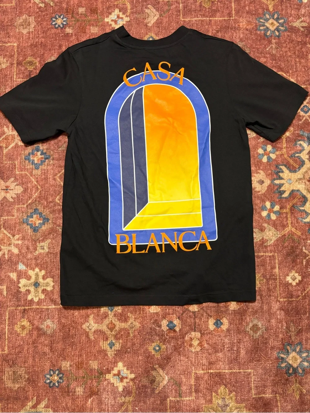 Casablanca Men’s Black Graphic Print Crew Neck Cotton Jersey T-Shirt XS